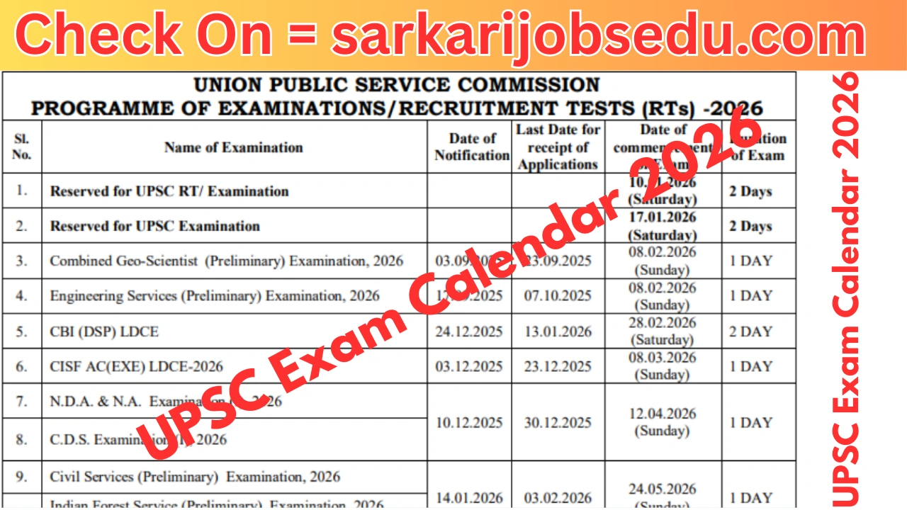 UPSC Exam Calendar 2026 PDF Out at upsc.gov.in, Check New Exam Dates