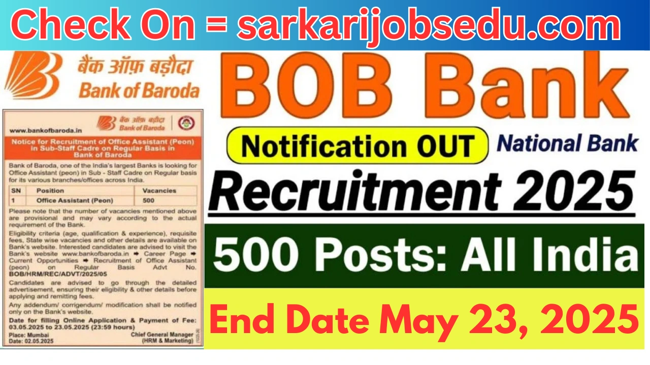 Bank of Baroda Recruitment 2025 Application Form for 500 Peon Posts