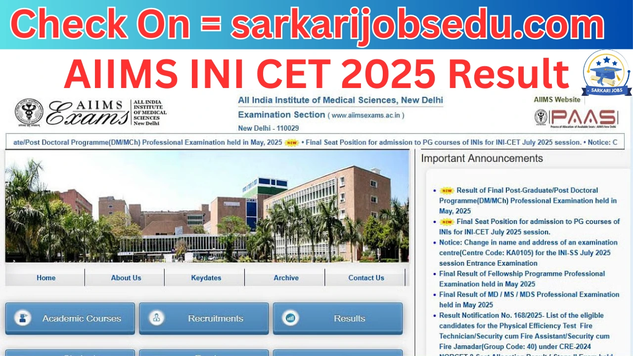 AIIMS INI CET 2025 Result Declared at aiimsexams.org, Here’s How to Check
