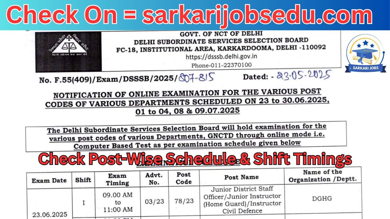 DSSSB June Exam Date 2025 Released: Check Post-Wise Schedule & Shift Timings