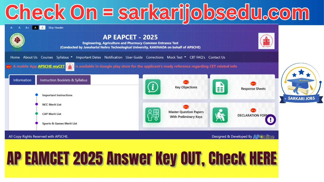 AP EAMCET 2025 Answer Key (OUT) Live; MPC Key Link, Objection Facility, Response Sheet Available