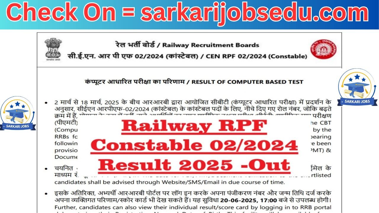 RPF Constable Result 2025 OUT at rpf.indianrailways.gov.in, Download Police Constable Scorecard Pdf – Direct Link Here