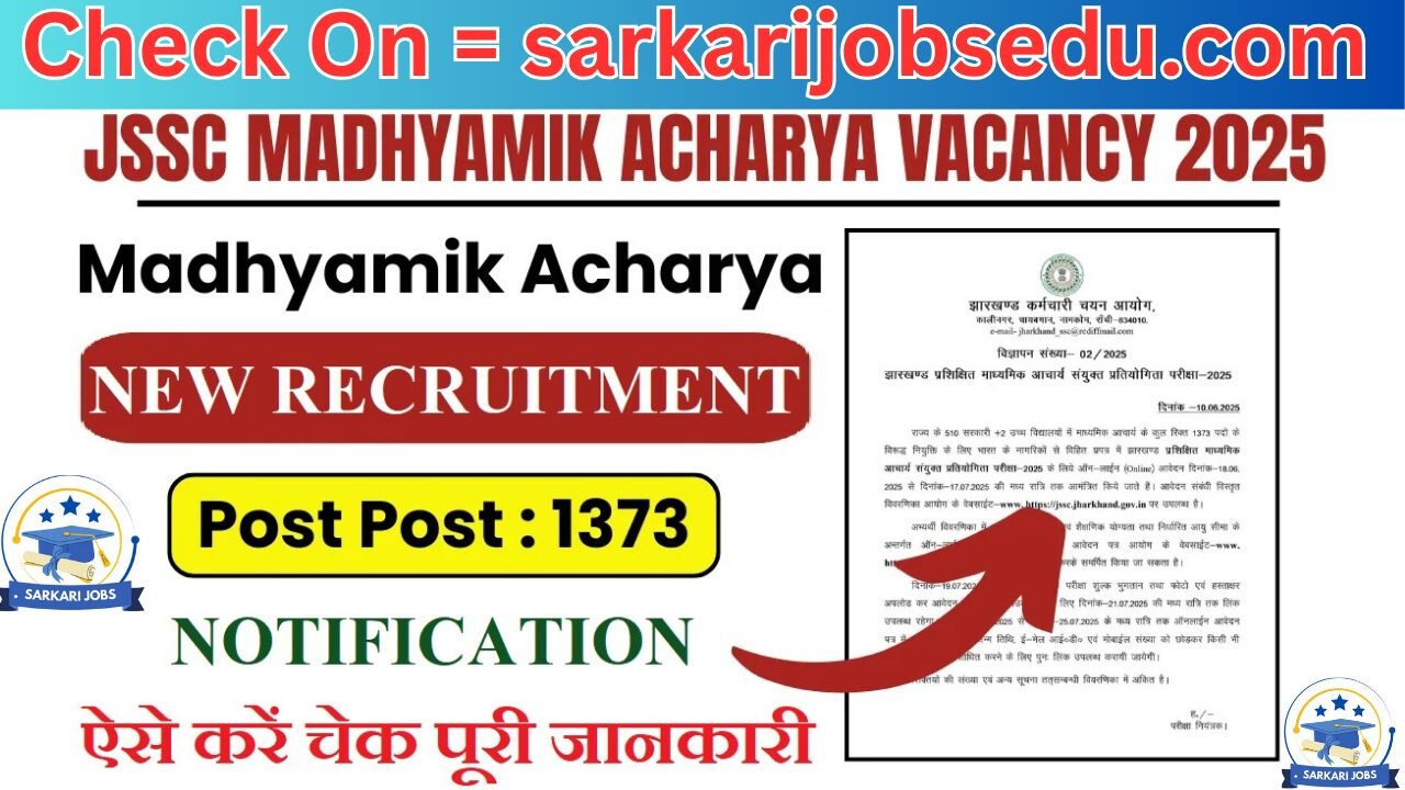 JSSC Madhyamik Acharya JTMACCE Recruitment 2025